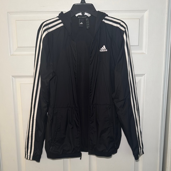 adidas Other - adidas Black Windbreaker Jacket with White Stripes